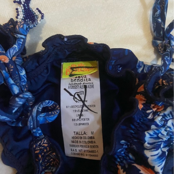 New! Agua Bendita Azure Alegria Floral Blue Bikini Bottom 3937 - Picture 3 of 9
